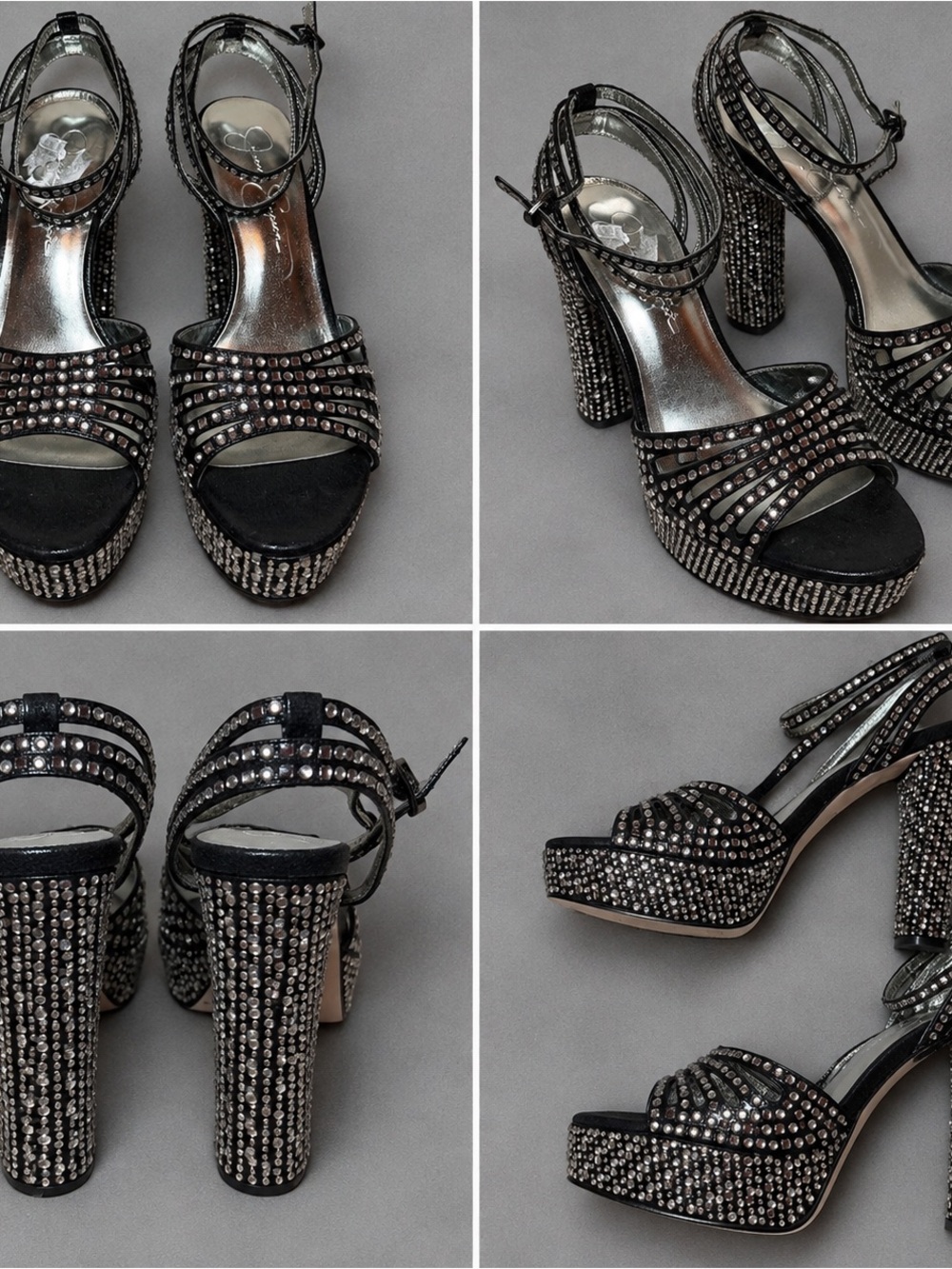 Jessica Simpson Black Rhinestone Platform Heels